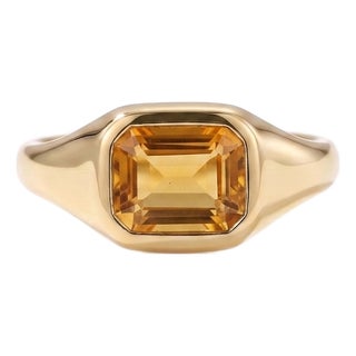 Citrine Wedding Engagement Ring • Modern Bezel East to West Setting Signet Ring • November Birthstone Ring Us 7 For Sale