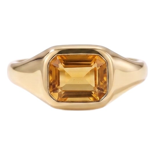 Citrine Wedding Engagement Ring • Modern Bezel East to West Setting Signet Ring • November Birthstone Ring Us 7 For Sale