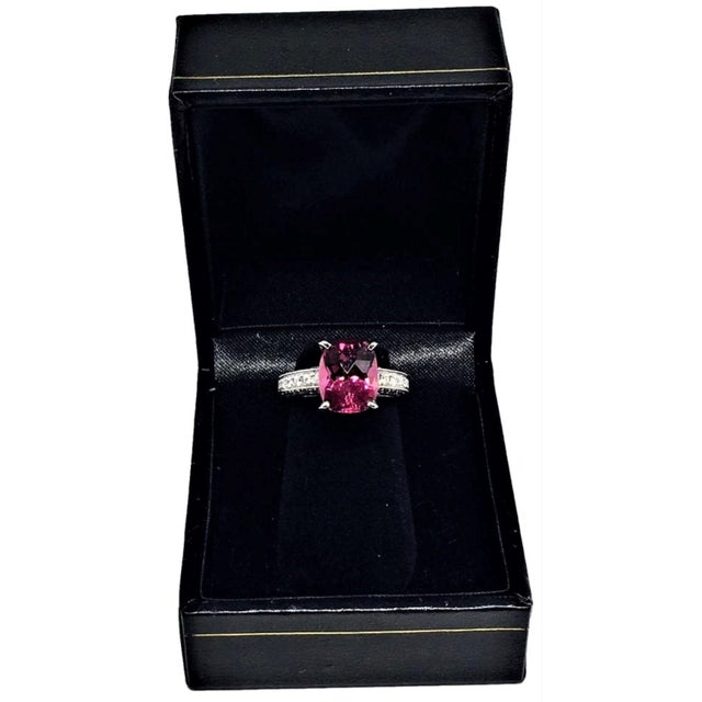 Traditional Diamond Tourmaline Rubellite Ring 3 Platinum 3.72 TCW Certified For Sale - Image 3 of 17