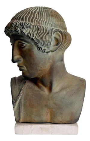 1950s Verdigris Plaster Bust of Apollo on Stone Base