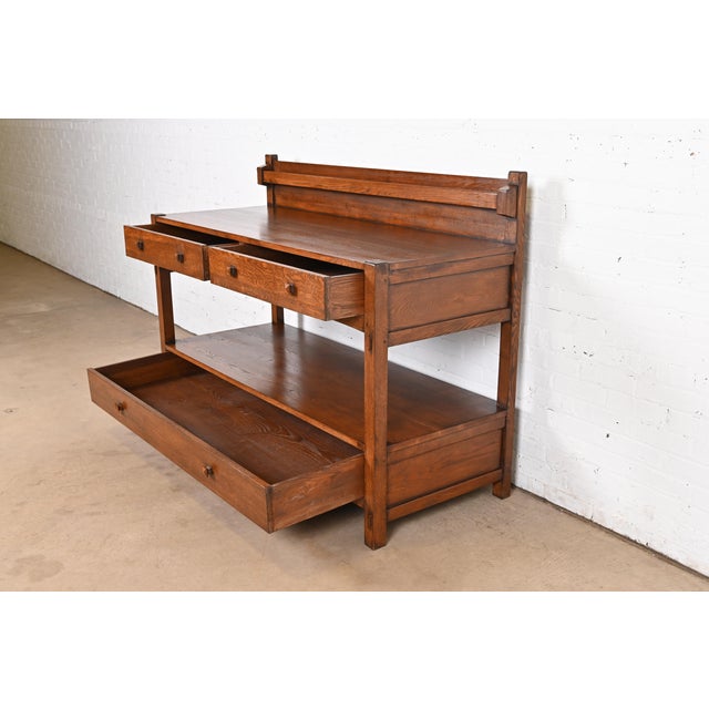 Gustav Stickley Style Mission Oak Arts & Crafts Sideboard or Buffet Server For Sale In South Bend - Image 6 of 12