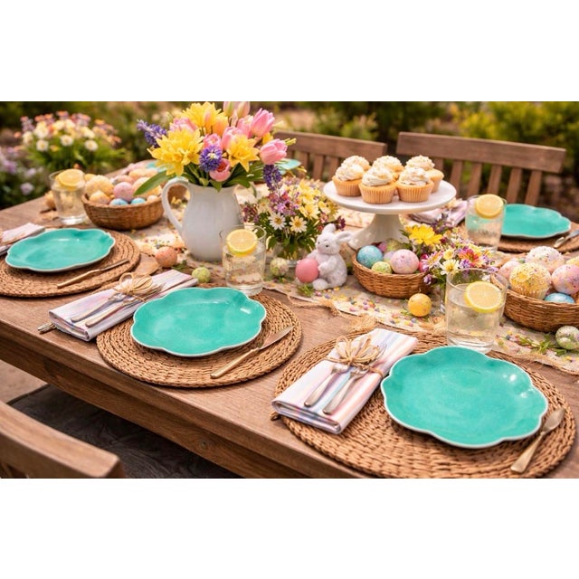 The perfect vintage Italian flower shaped dinner plates for your spring & summer table. Vibrant Tiffany blue/turquoise