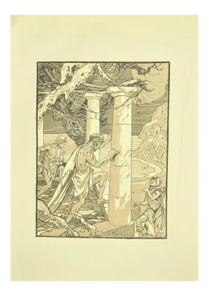 Ferdinand Bac , The Men and the Column , Original Lithograph by F. Bac , 1922