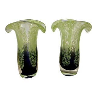 Murano-Style Art Glass Vases – Purple & Chartreuse Green - Pair For Sale