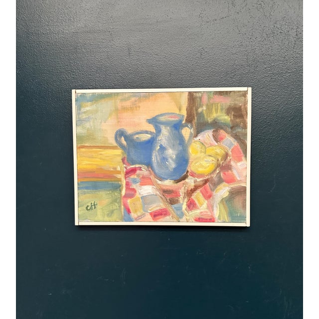 Off, Blue Jugs and Lemon, 1950s, Oil on Panel, Framed For Sale - Image 11 of 13