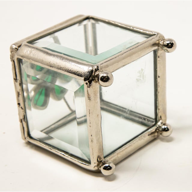 Vintage Sterling Silver and Beveled Glass Trinket Box with Clover For Sale - Image 11 of 12