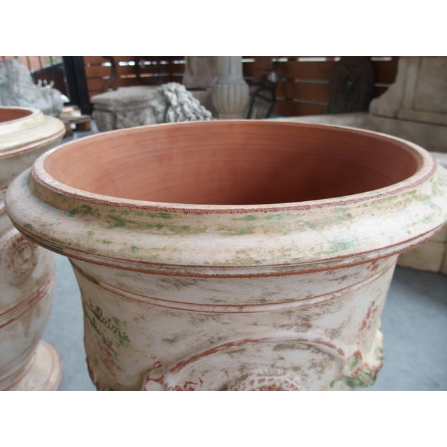 Cream Pair of Handmade and Distressed Traditional Terracotta Vases From Anduze, France For Sale - Image 8 of 13