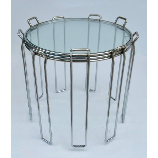 C1970's Saporiti Italia Polished Chrome Over Steel & Glass Stacking, Nesting Tables - Set of 3 For Sale In West Palm - Image 6 of 18