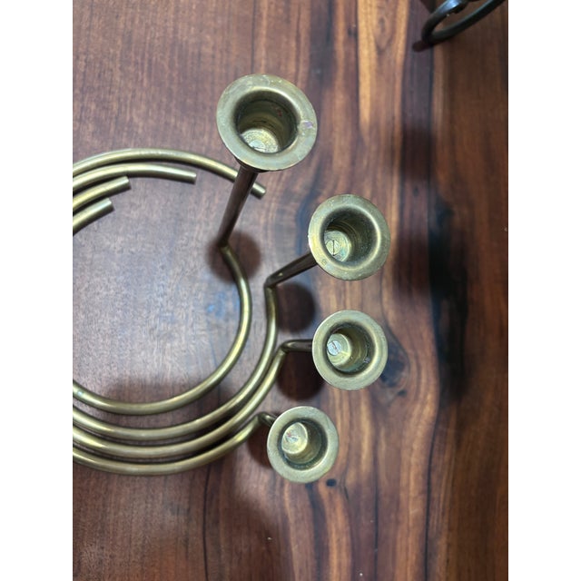 Brass Vintage Set of 4 Brass Graduated Nesting Ring Shaped Candle Holders Circa 1960's For Sale - Image 8 of 9