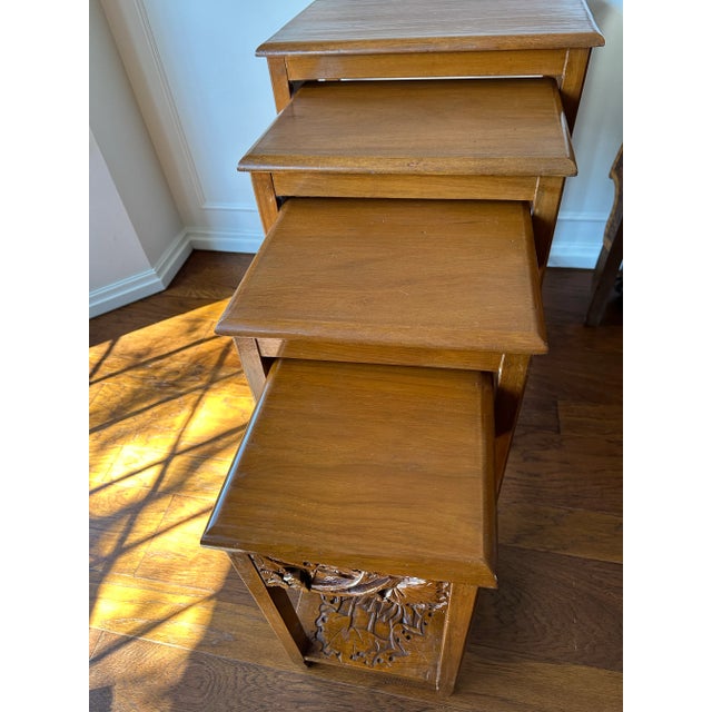 1960s Asian Carved Nesting Side Tables Set of 4 1960s For Sale - Image 5 of 12