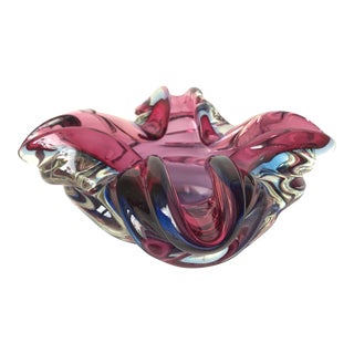 1960s Italian Art Glass Fratelli Toso Murano Sommerso Purple/Pink & Blue Glass Bowl Ashtray For Sale