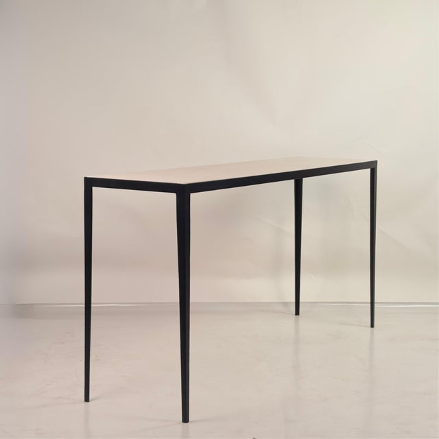 Modern Long 'Étude' Iron and Cream Limestone Console or Sofa Table by Design Frères For Sale - Image 3 of 8