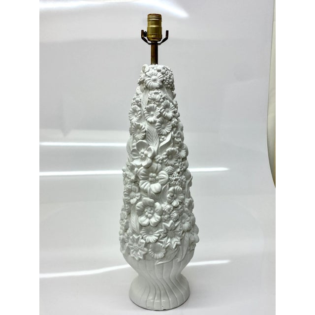 Relocation Super Sale! 1950s Allover High Relief Floral Table Lamp For Sale - Image 9 of 9