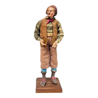 18th Century Neapolitan Crèche Figure, Terracotta & Wood Man With Red Beret For Sale