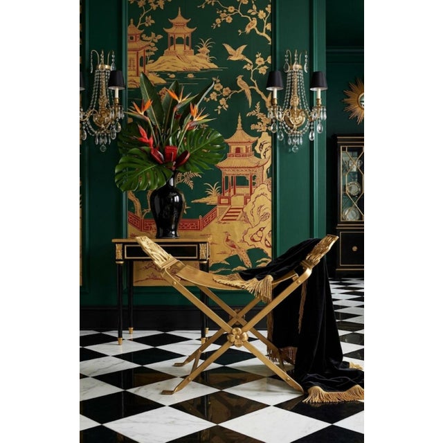 Vintage Oscar Bruno Bach Winged Griffin Iron X Base Small Bench For Sale In West Palm - Image 6 of 7