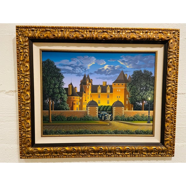 2007 “Midnight Blue Delage” Realist Castle Landscape Hand Signed Serigraph For Sale - Image 10 of 11