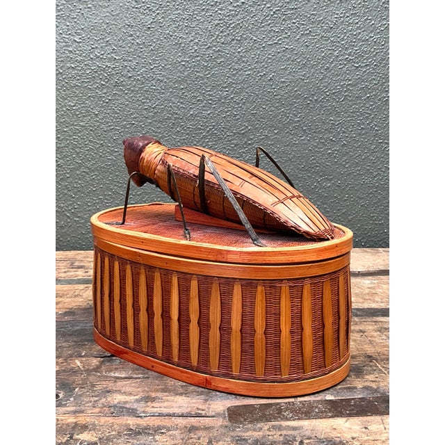 Wood Vintage Shanghai Weave Woven Rattan Bug Box For Sale - Image 7 of 12