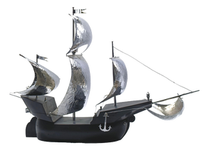 Gio Ponti, Black Wood and Hammered Metal Sailing Ship, 1960s, Metal and Compressed Wood