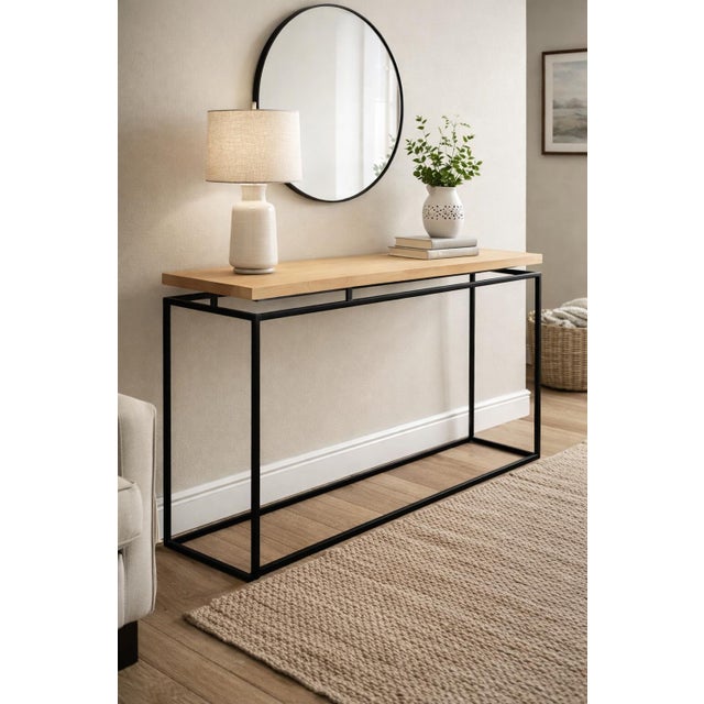Modern Modern Industrial Solid Wood & Black Metal Console Table/Entryway/Sofa Table For Sale - Image 3 of 7
