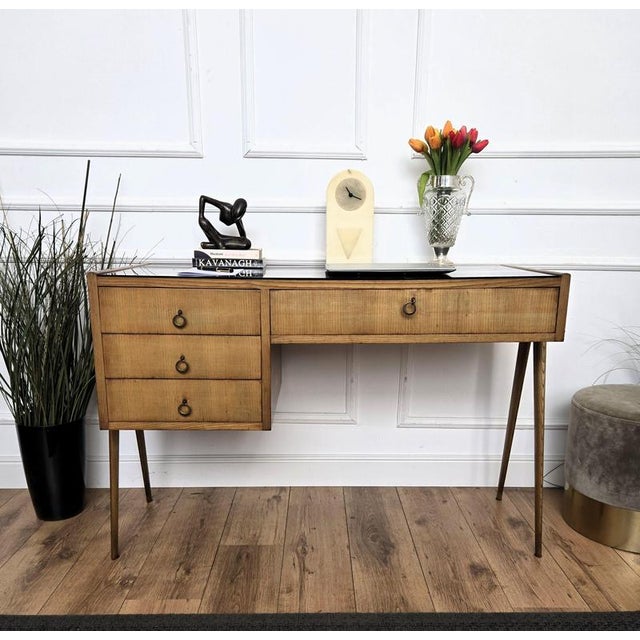 1940s Italian Art Deco Walnut Burl and Glass Desk, 1940s For Sale - Image 5 of 10