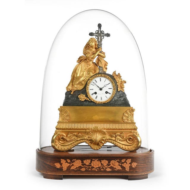 Antique Charles X St. Mary Magdalene Clock Clock under Glass For Sale - Image 7 of 7