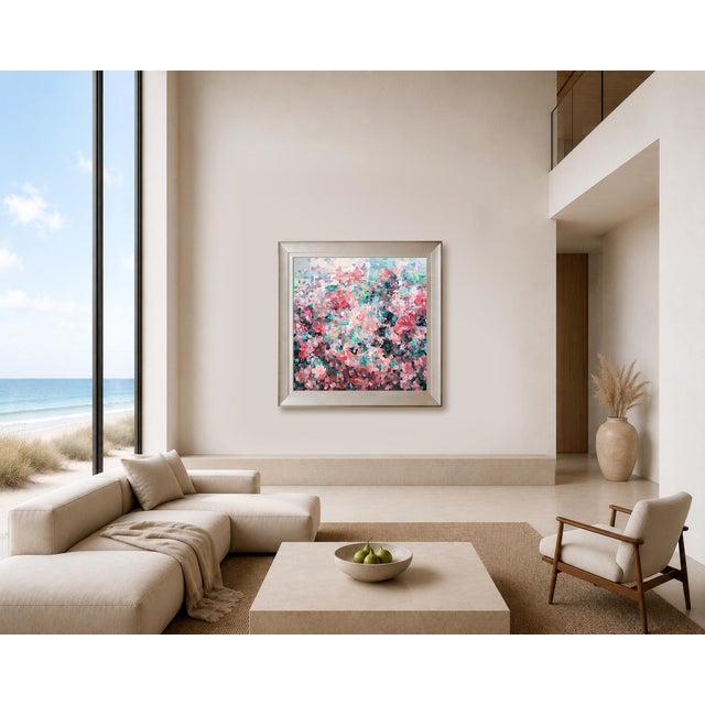 Enamored No. 1 is an original painting by contemporary artist Sara Richardson. Layers of red, coral, blush, cream and...