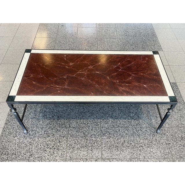 Italian 20th Century Italian Wrought Iron & Faux Marble Coffee Table For Sale - Image 3 of 12