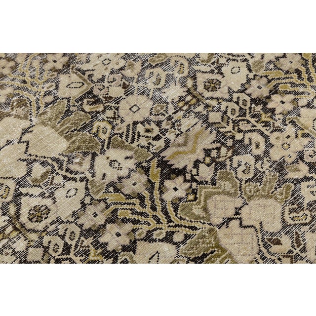 9 X 17 Antique Malayer Wool Rug in Muted Brown With Persian Floral Lattice For Sale - Image 11 of 11