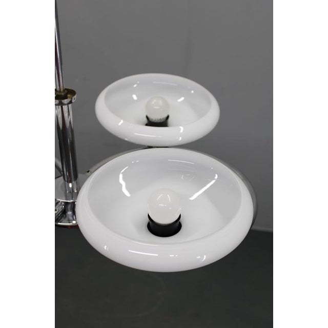 1950s Mid-Century Chrome Chandelier with Milk-Glass Disc Shades, Former Czechoslovakia, 1950s For Sale - Image 5 of 16