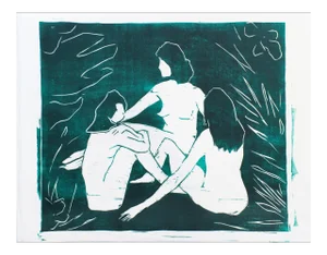 "Jungle Ladies" Figurative Nude Woodcut Print by Michelle Farro