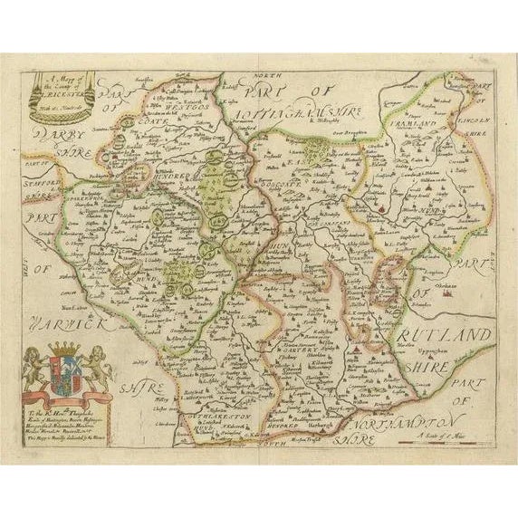 Antique Map of Leicester by Richard Blome, 1673 For Sale - Image 10 of 10