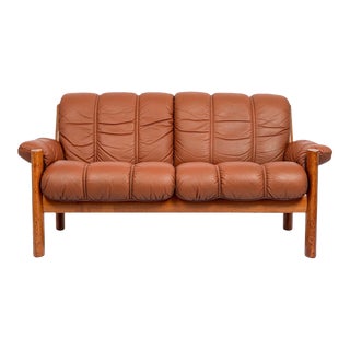 Mid Century Norwegian Brown Leather Loveseat Sofa by Ekornes, 1970s For Sale