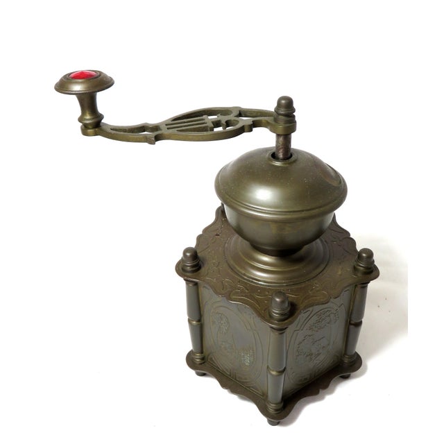 Fancy Antique Scenic Embossed Brass & Jeweled Coffee Grinder Chairish