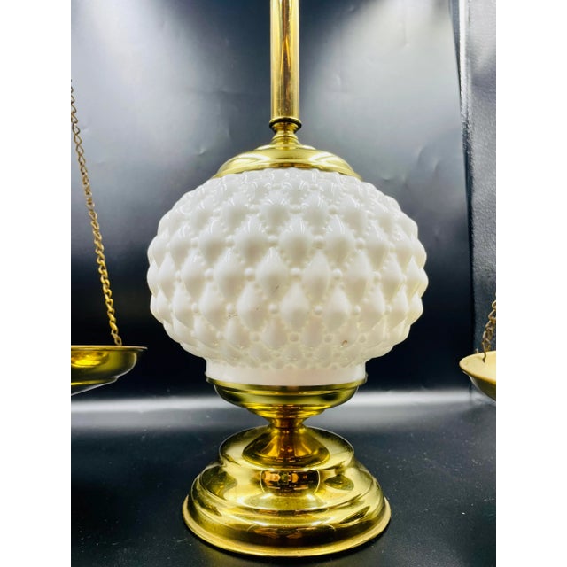 Vintage Brass & Milk Glass "Balance of Justice" Weight Scales For Sale - Image 9 of 12