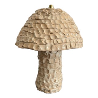 Handmade Beige Table Lamp: Mashroom Shape Ceramic Lamp in Modern Interior Style For Sale