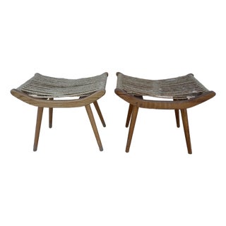 Pair of French Audoux & Minnet Attributed Sycamore and Rope Ottomans For Sale