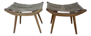 Pair of French Audoux & Minnet Attributed Sycamore and Rope Ottomans