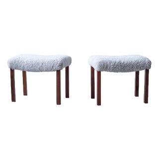 Danish Modern Stools in Sheepskin, 1940s, Set of 2 For Sale
