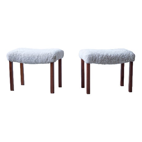 Danish Modern Stools in Sheepskin, 1940s, Set of 2 For Sale
