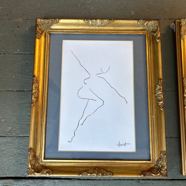 Set of two contemporary abstract female nude line charcoal drawings. Each measure 9.75x11.75 framed. Check out my shop...