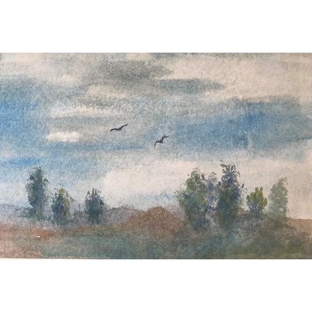 Vintage Original Impressionist Watercolor Landscape Painting Circa 1950 For Sale - Image 4 of 9