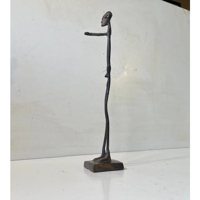 Brown Tall African Bronze Sculpture, 1970s For Sale - Image 8 of 8
