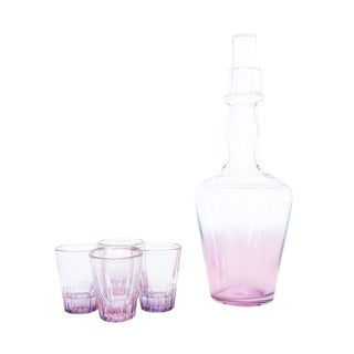 Vintage Lavender Decanter & Four Shot Glasses For Sale