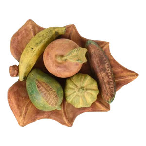 Mid 20th Century Terracotta Handmade and Hand Painted Fruits in Leaf Shape Bowl - 6 Pieces