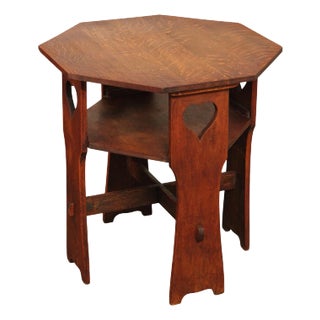 Antique Arts And Crafts Period Oak Cutout Side Table For Sale