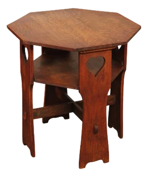 Antique Arts And Crafts Period Oak Cutout Side Table