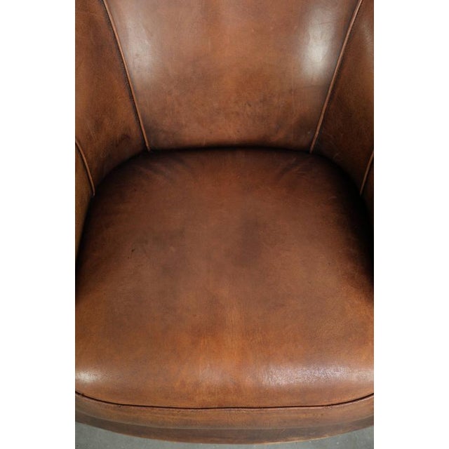 Cognac-Colored Sheepskin Club Armchair For Sale - Image 6 of 14