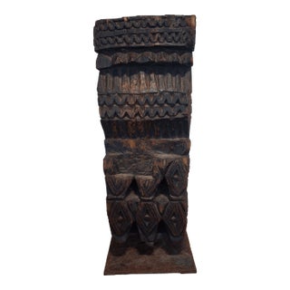 Stunning Antique Hand-Carved Wooden Architectural Pillar Fragment on Custom Metal Stand For Sale