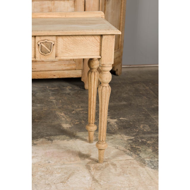 19th Century English Bleached Oak Side Table with Carved Shield Motif For Sale - Image 12 of 12