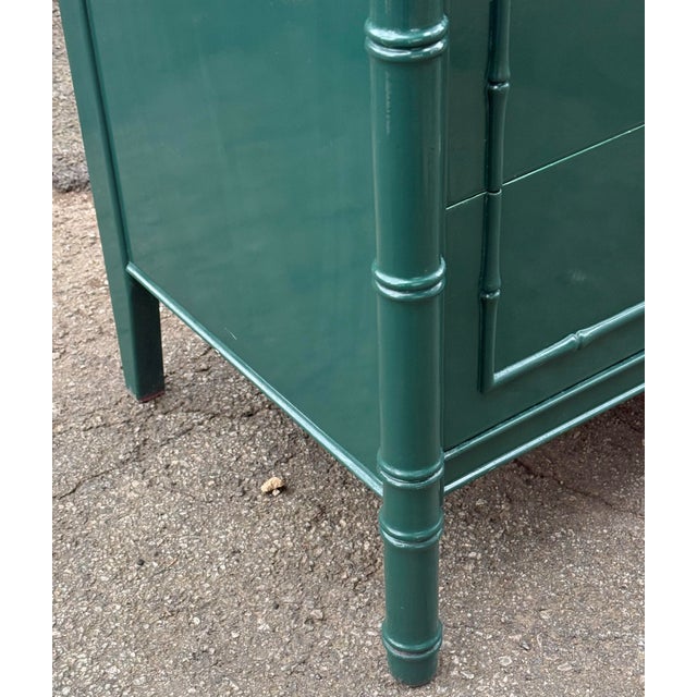 Wood Thomasville Faux Bamboo Green High Gloss Three Drawer Dresser For Sale - Image 7 of 10